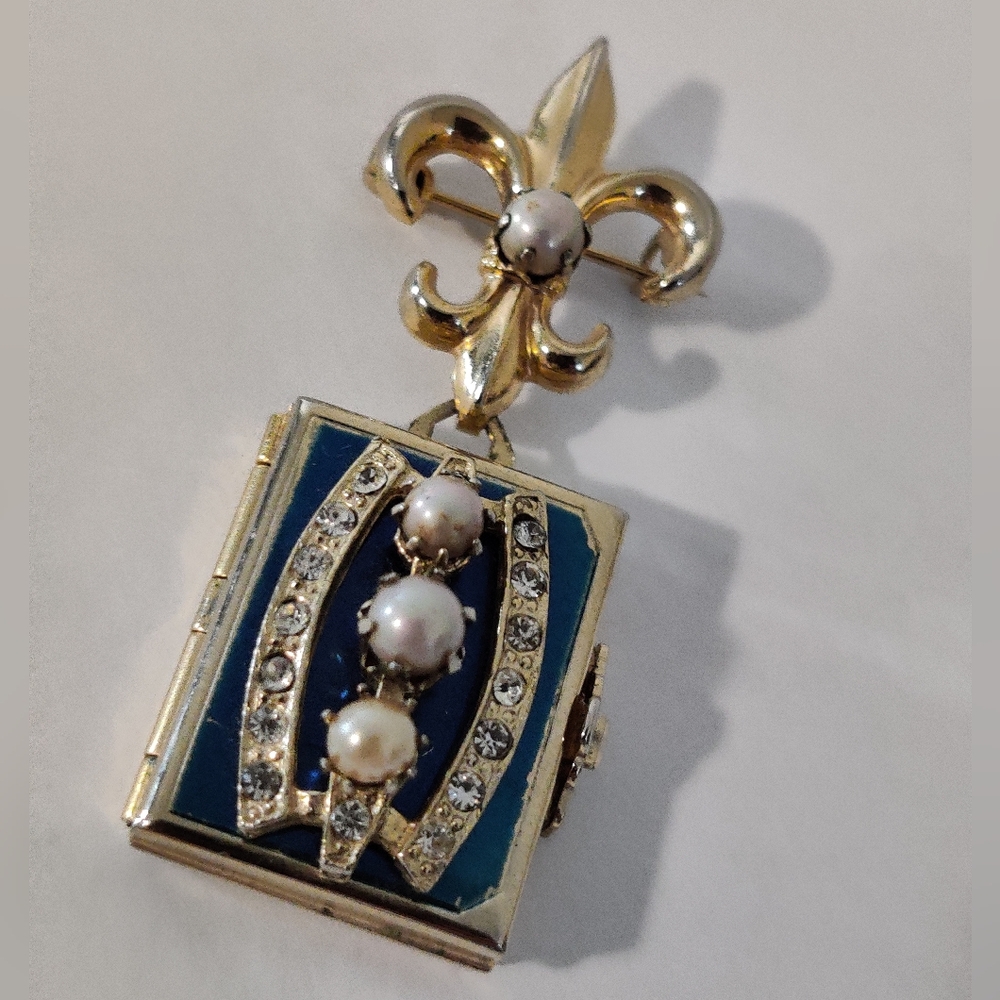 Vintage 4-Photo Locket Victorian Style Chatelaine Brooch - Picture 11 of 16